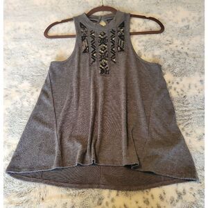 Hollister gray‎ tank top with Black Beads razorback keyhole size small